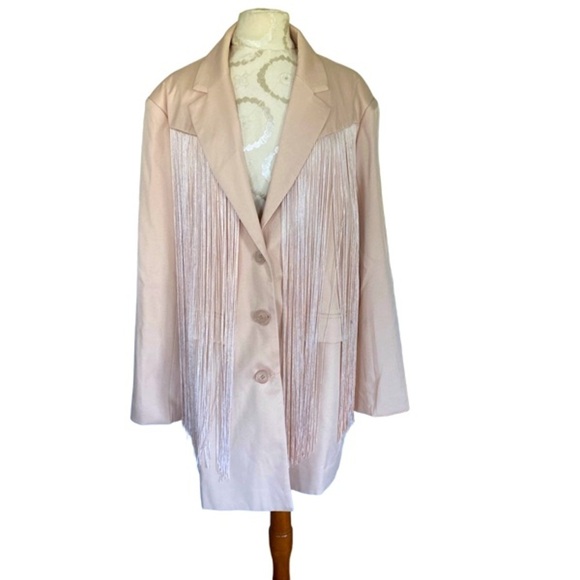 NWT Boohoo Tassel Fringe Crepe Blazer Mini Dress Sand Bohemian Sexy Size 10 - Picture 5 of 14